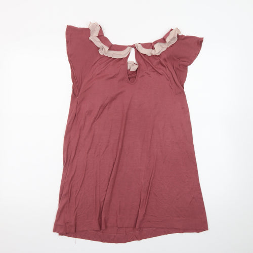 Next Women’s Pink Ruffle Neck Shift Dress Size 16 Short Sleeve