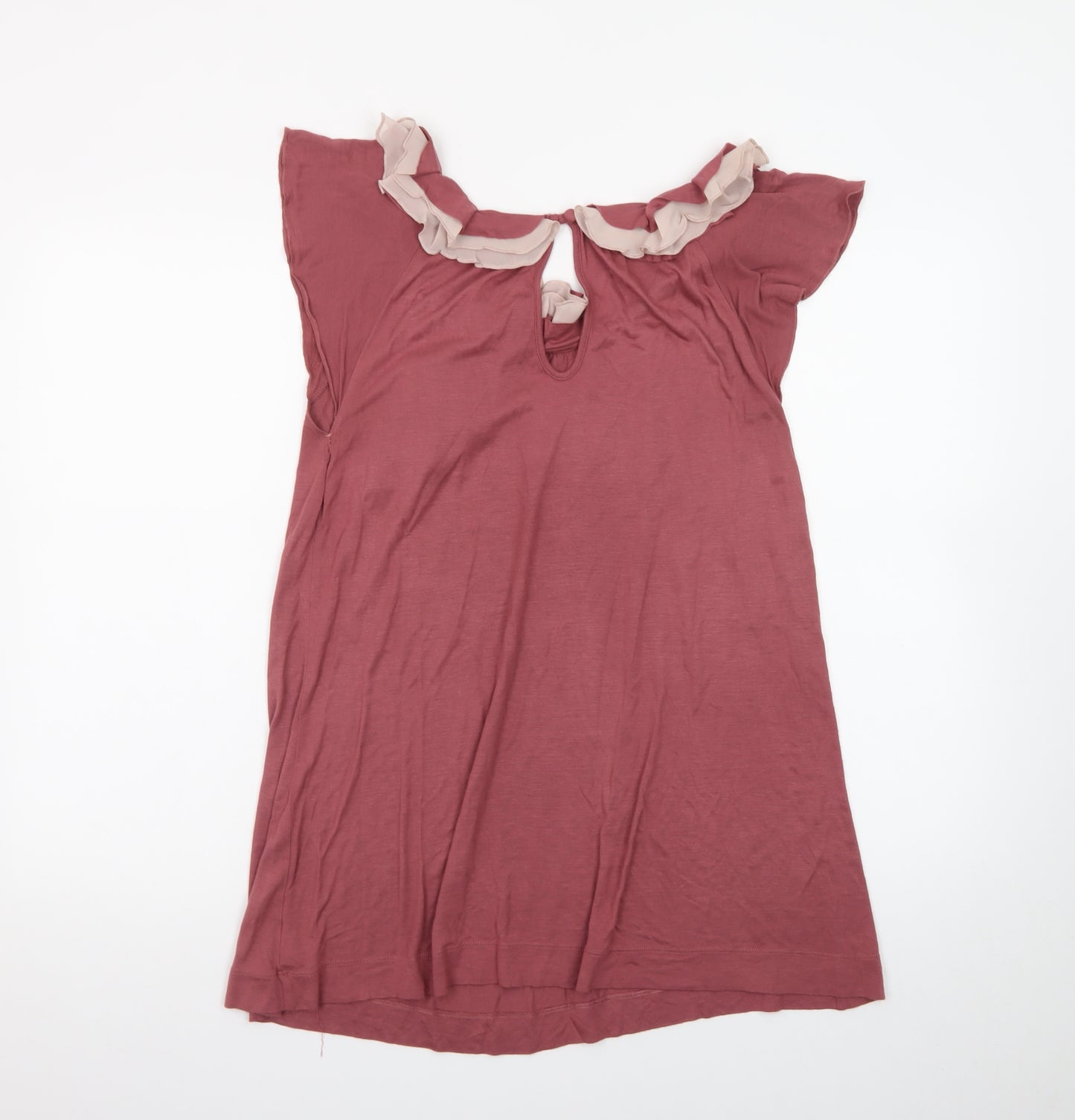 Next Women’s Pink Ruffle Neck Shift Dress Size 16 Short Sleeve