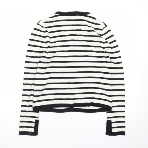 ZARA Women Black Striped Knit Cardigan Size 14 Round Neck