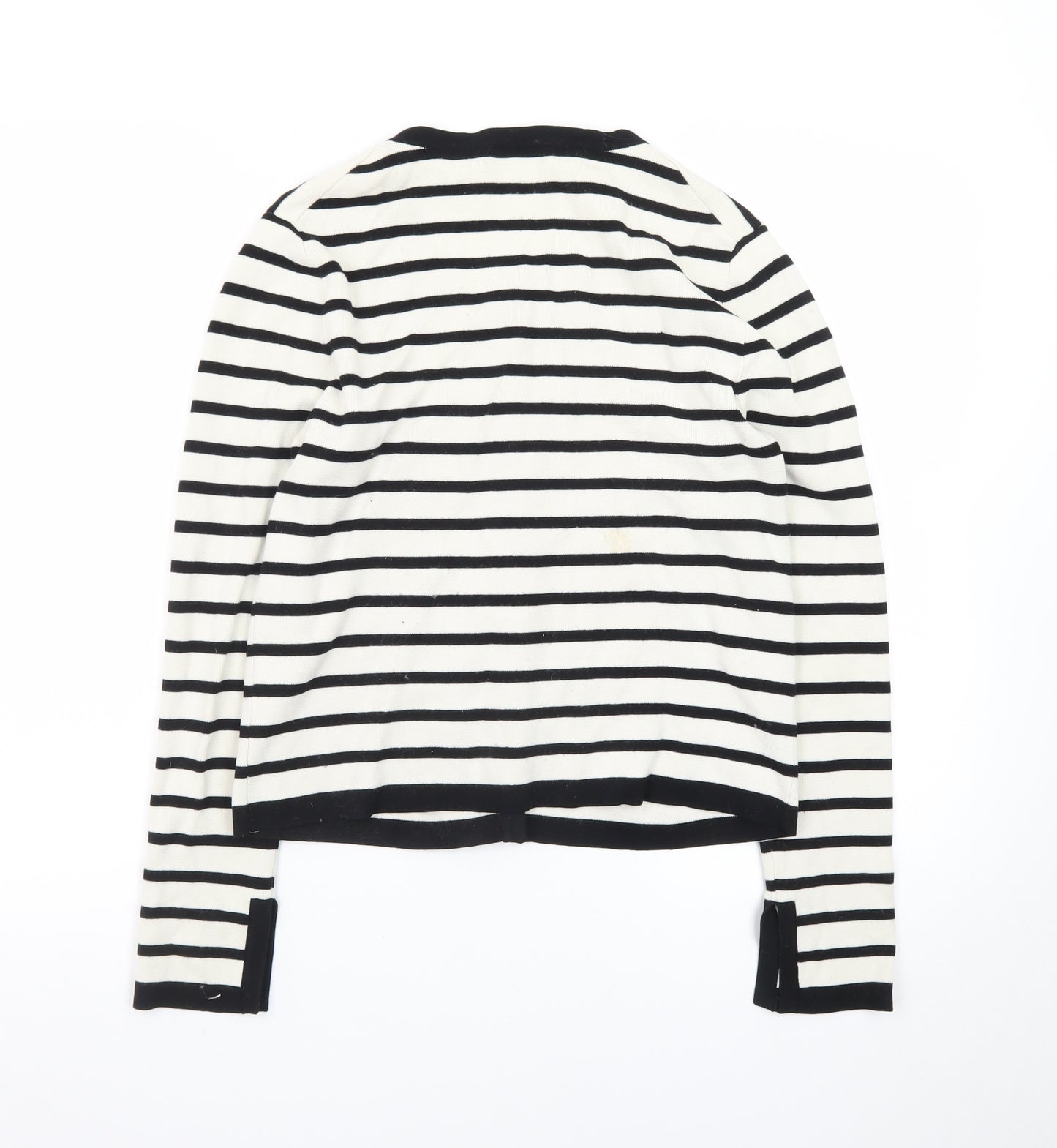ZARA Women Black Striped Knit Cardigan Size 14 Round Neck