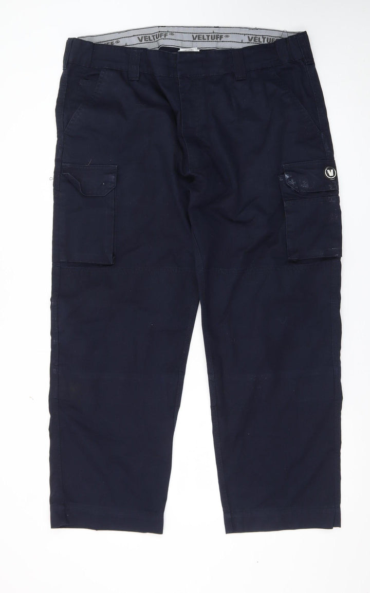 VELTUFF Men's Blue Cargo Work Trousers Size 42S Regular Fit