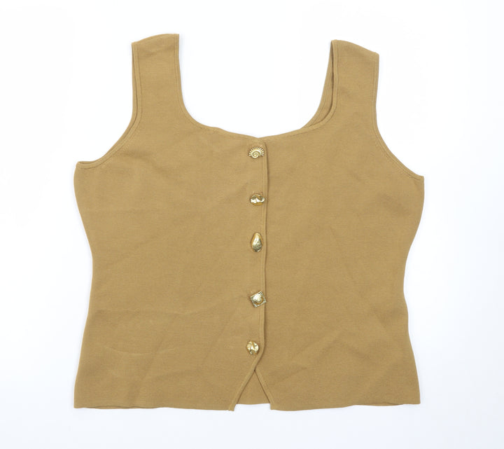 Marks and Spencer Women’s Beige Sleeveless Button Vest Small Knit Top