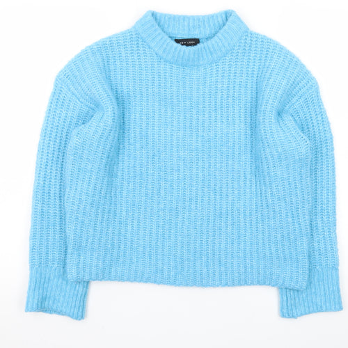New Look Women Blue Mock Neck Chunky Knit Jumper Size S