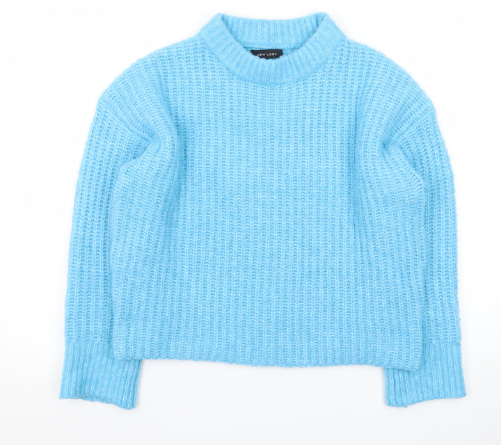 New Look Women Blue Mock Neck Chunky Knit Jumper Size S