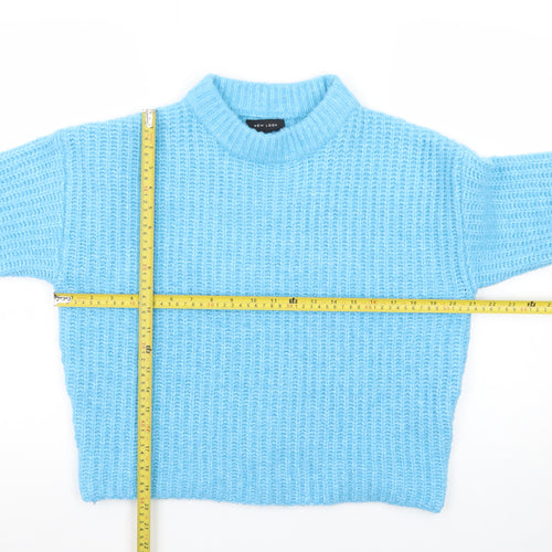 New Look Women Blue Mock Neck Chunky Knit Jumper Size S