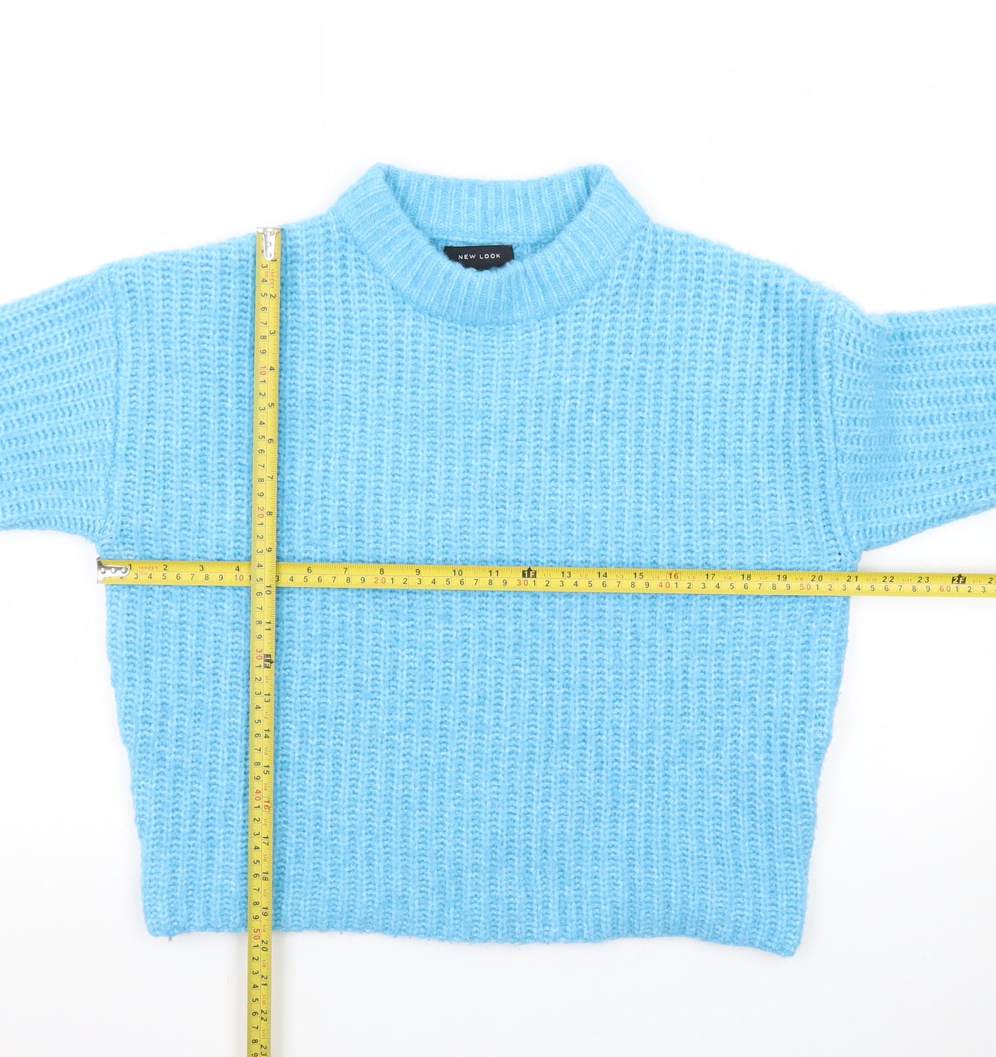 New Look Women Blue Mock Neck Chunky Knit Jumper Size S
