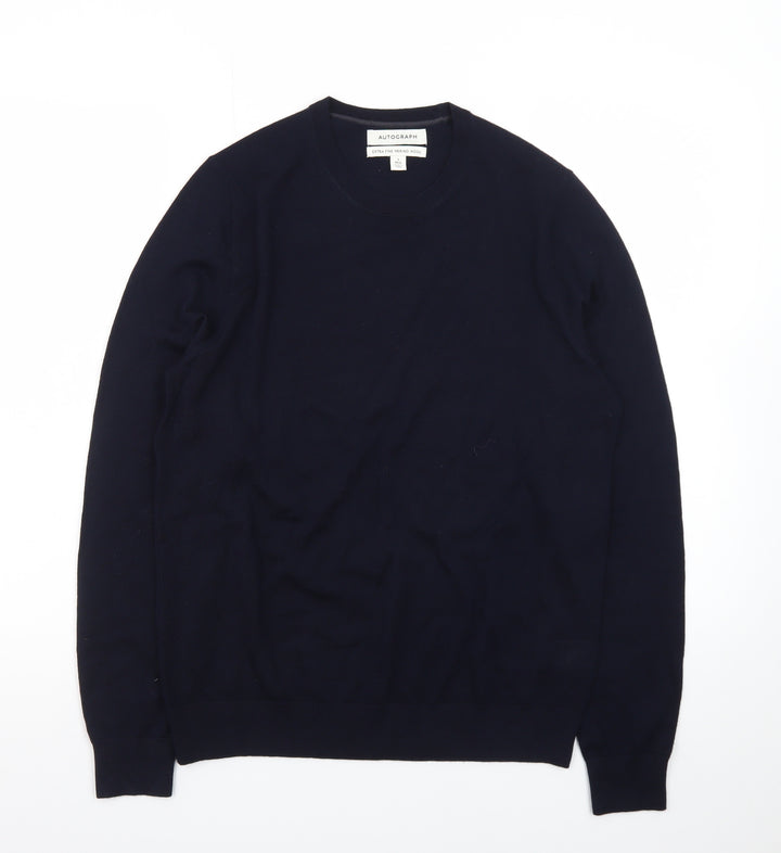 Marks and Spencer Mens Blue Merino Wool Crew Neck Jumper S
