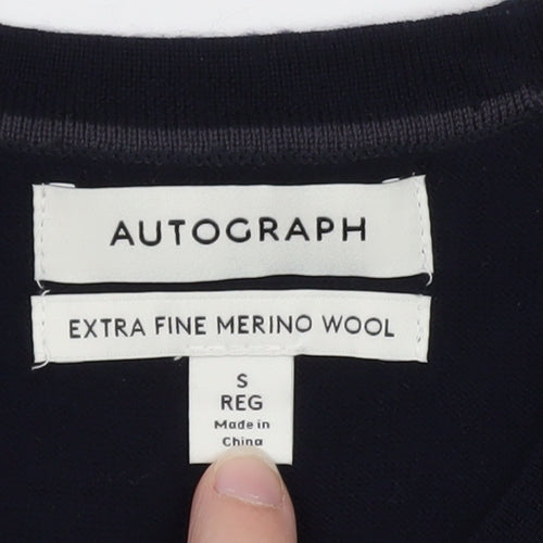 Marks and Spencer Mens Blue Merino Wool Crew Neck Jumper S