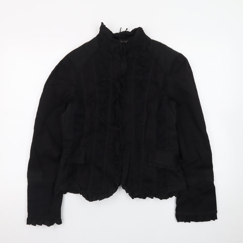 Principles Womens Black Cotton Blend Ruffle Trim Jacket Size 14