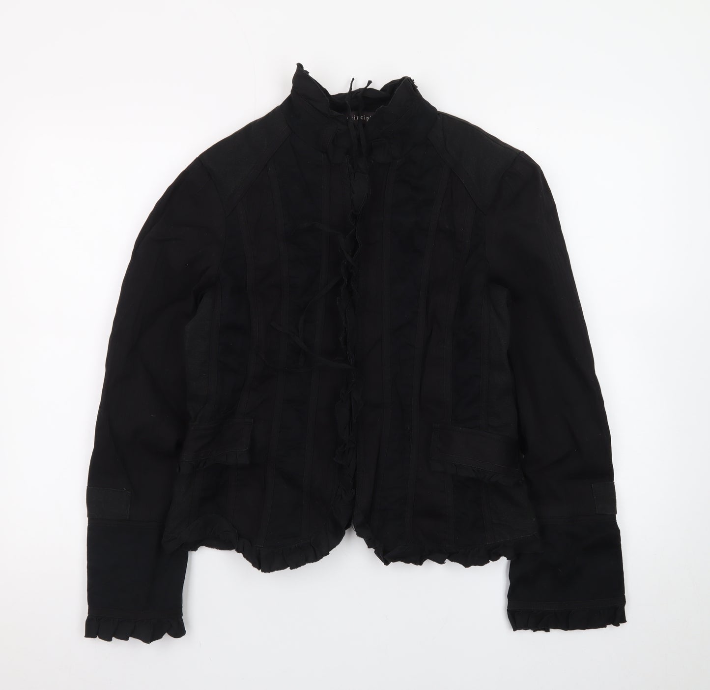 Principles Womens Black Cotton Blend Ruffle Trim Jacket Size 14