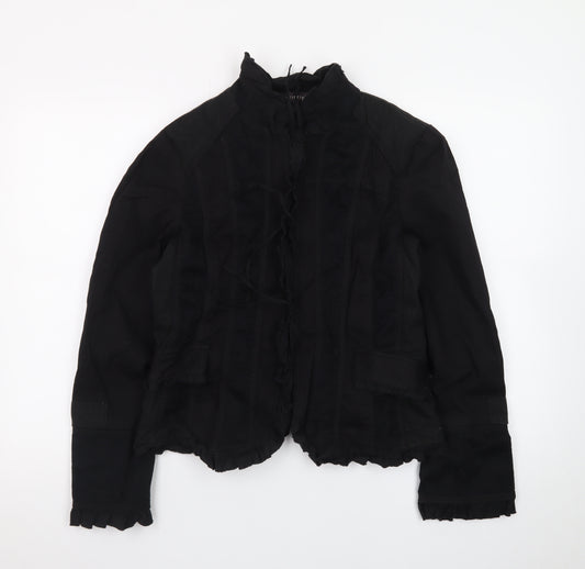 Principles Womens Black Cotton Blend Ruffle Trim Jacket Size 14