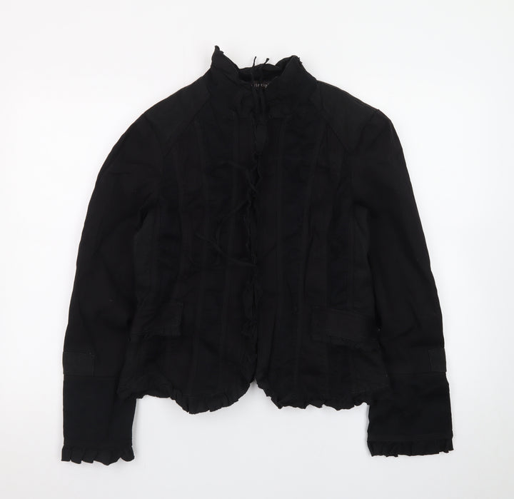 Principles Womens Black Cotton Blend Ruffle Trim Jacket Size 14