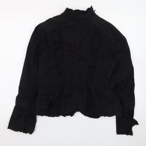 Principles Womens Black Cotton Blend Ruffle Trim Jacket Size 14