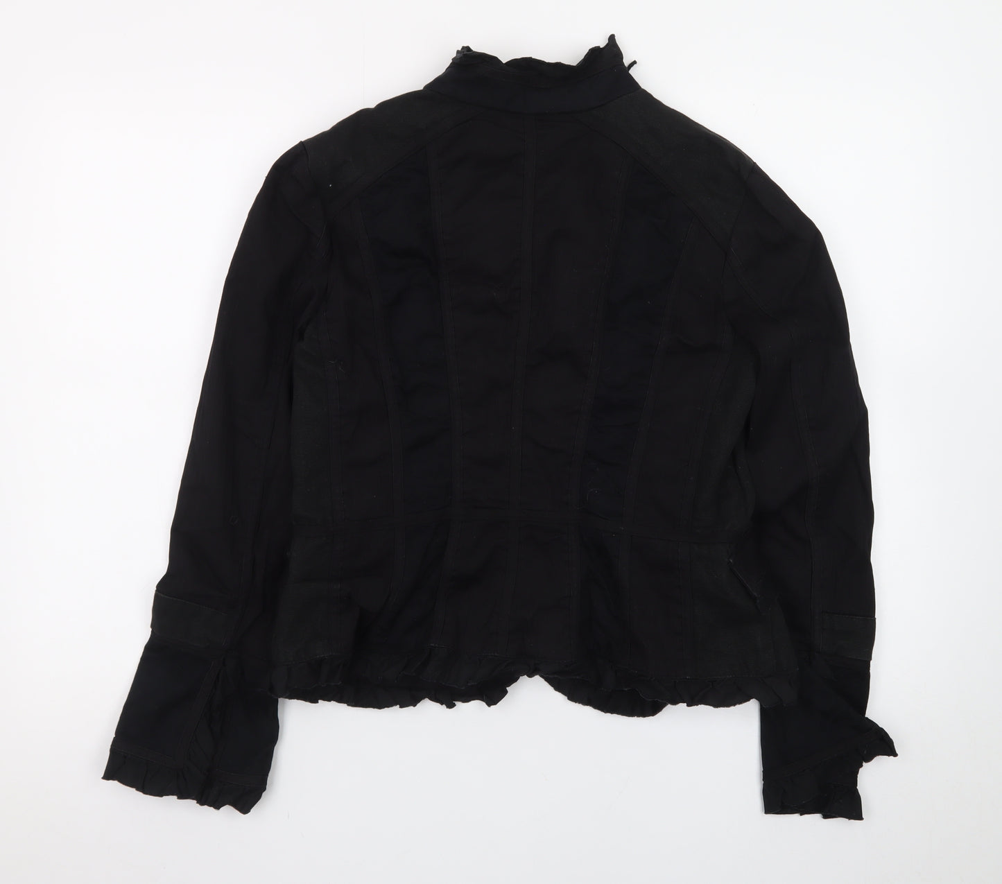 Principles Womens Black Cotton Blend Ruffle Trim Jacket Size 14