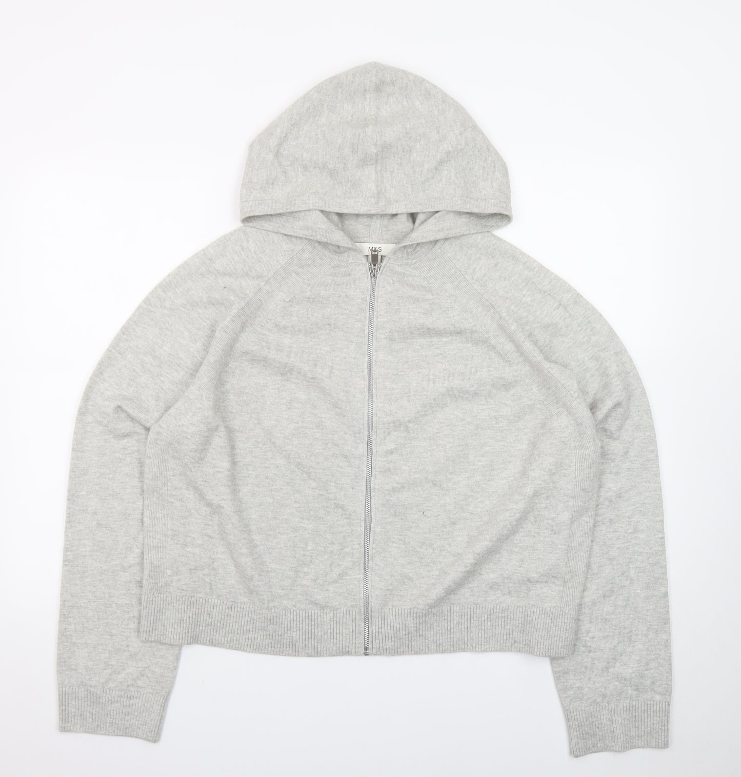 Marks and Spencer Women’s Grey Full Zip Hooded Knit Jumper Size L