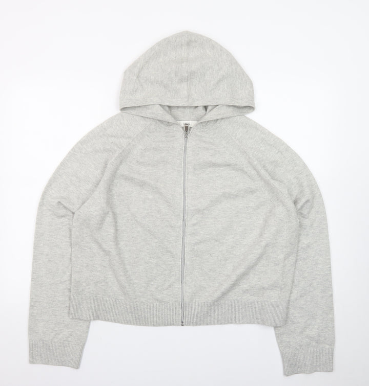 Marks and Spencer Women’s Grey Full Zip Hooded Knit Jumper Size L