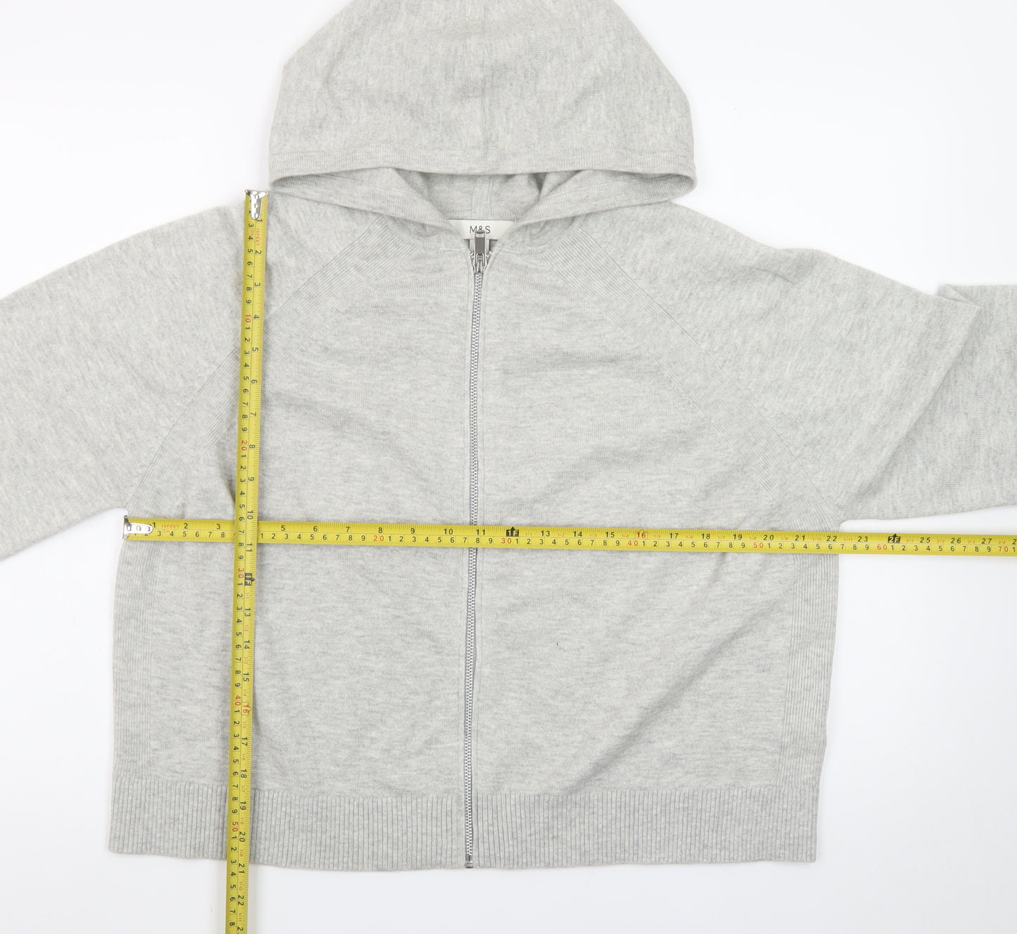 Marks and Spencer Women’s Grey Full Zip Hooded Knit Jumper Size L