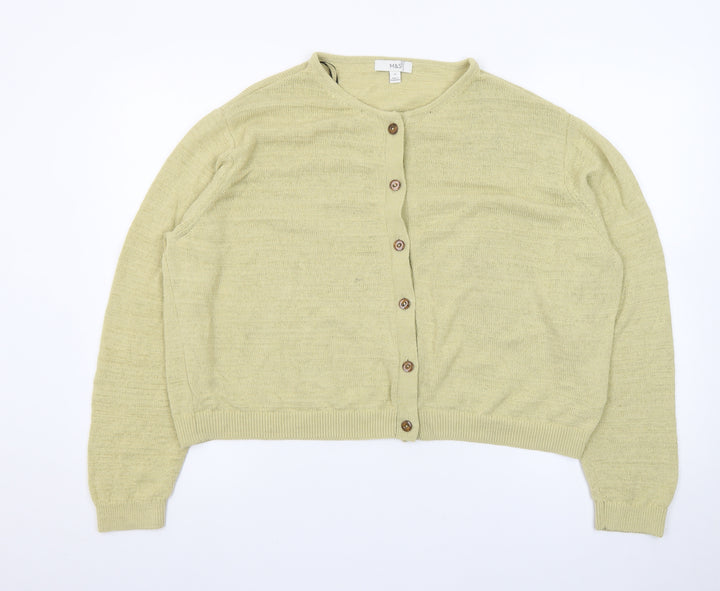 Marks and Spencer Women Beige XL Cotton Button Cardigan