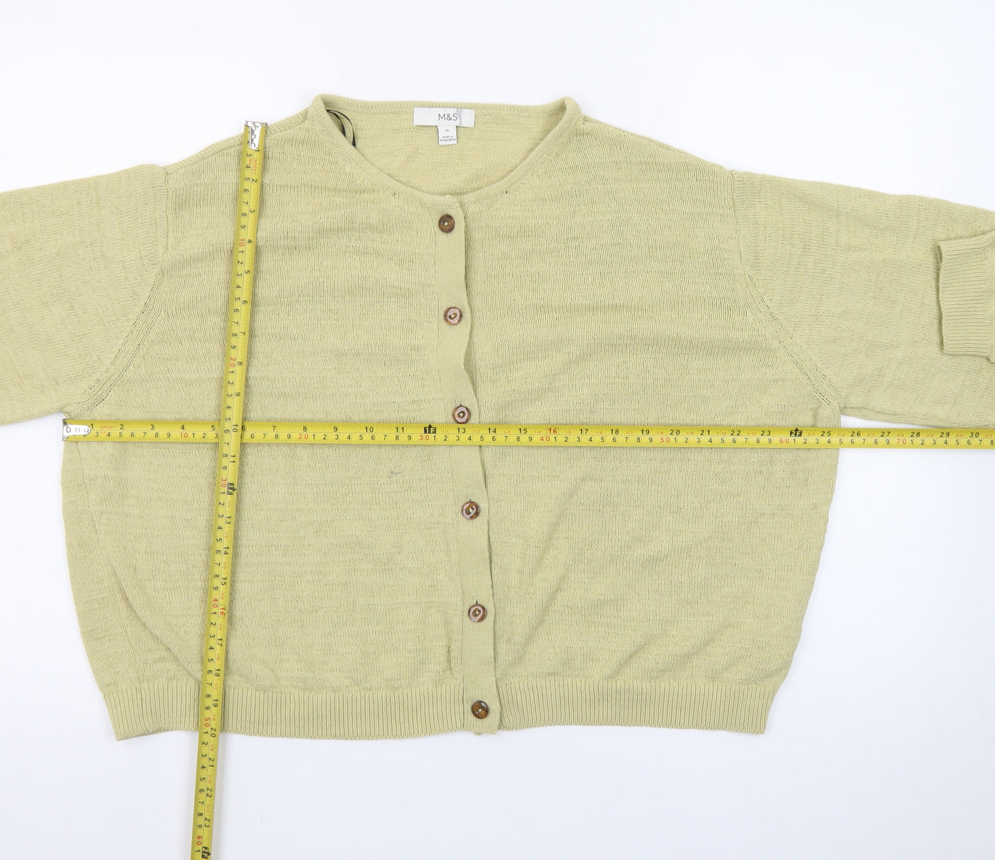 Marks and Spencer Women Beige XL Cotton Button Cardigan