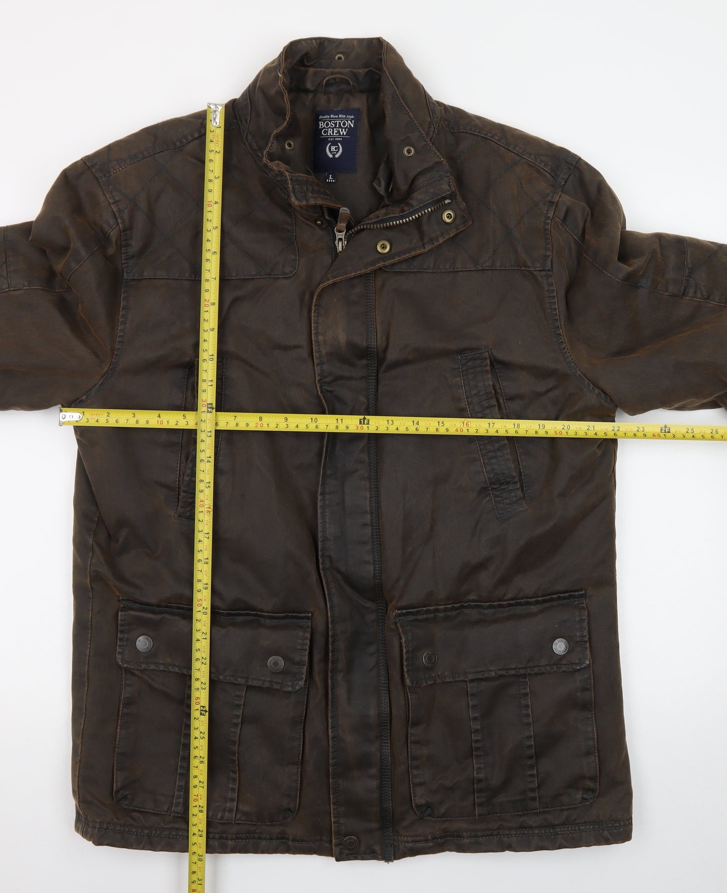 Boston Crew Men’s Brown Waxed Field Jacket L Lined Workwear Style