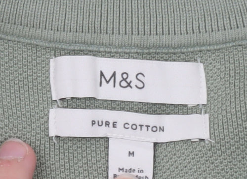 Marks and Spencer Men's Green Pure Cotton Crew Neck Short Sleeve T-Shirt Size M