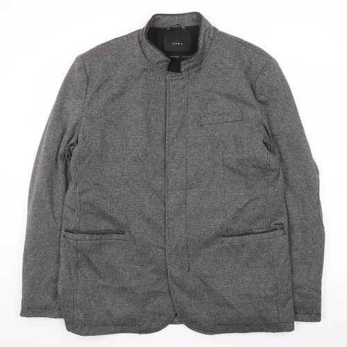ZARA Women Grey Check Wool Blend Blazer Jacket XL