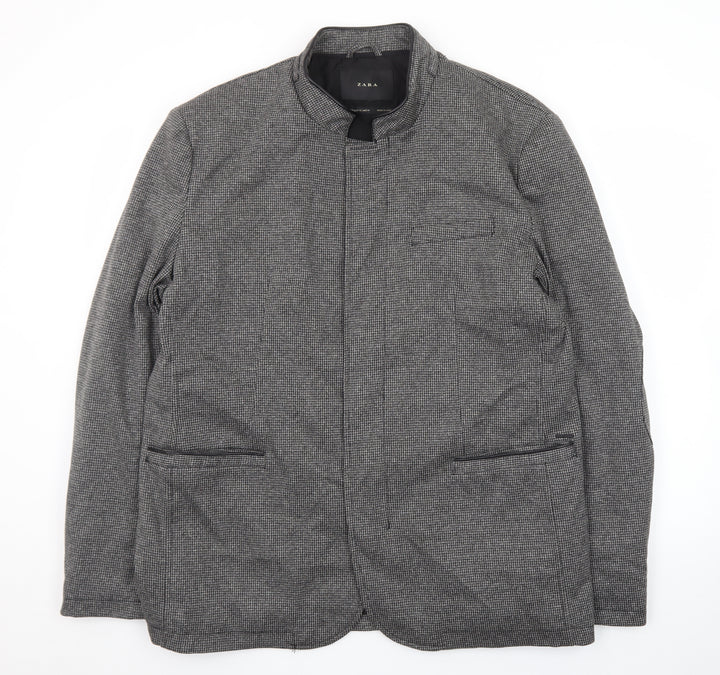ZARA Women Grey Check Wool Blend Blazer Jacket XL