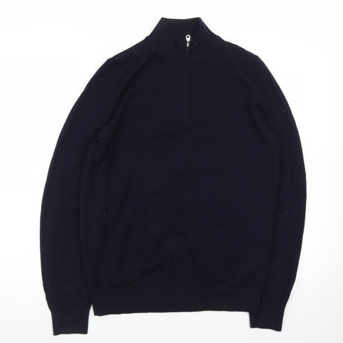 Marks and Spencer Autograph Men's Black Small 1/2 Zip Merino Jumper