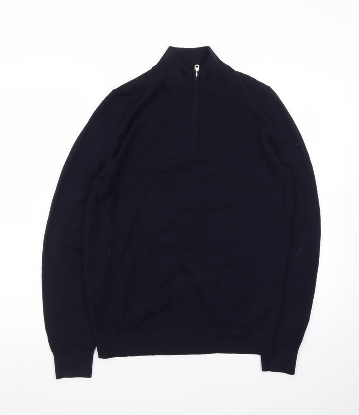 Marks and Spencer Autograph Men's Black Small 1/2 Zip Merino Jumper
