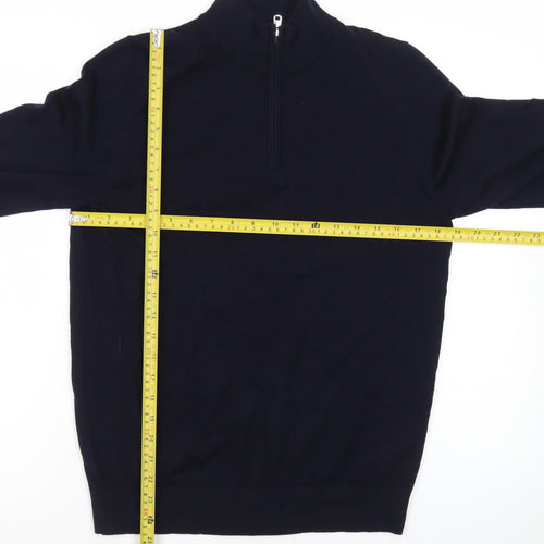 Marks and Spencer Autograph Men's Black Small 1/2 Zip Merino Jumper
