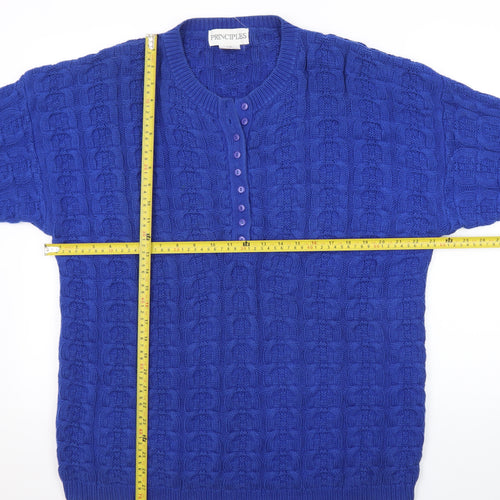 Principles Women's Blue Cotton Henley Jumper L Cable Knit Classic