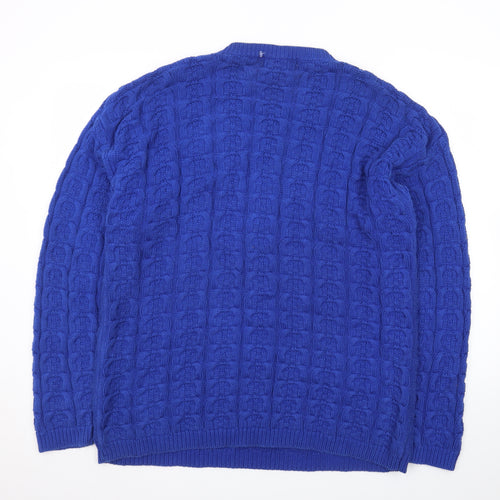 Principles Women's Blue Cotton Henley Jumper L Cable Knit Classic