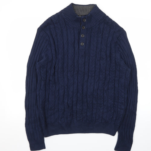 Jos. A. Bank Men's Blue Cotton Cable-Knit Henley Jumper M