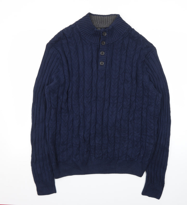 Jos. A. Bank Men's Blue Cotton Cable-Knit Henley Jumper M
