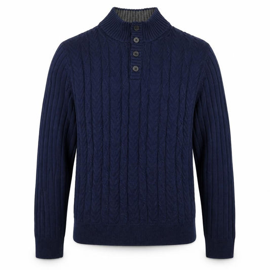 Front view of Jos. A. Bank Men's Blue Cotton Cable-Knit Henley Jumper M