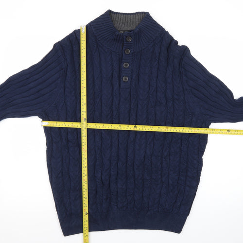 Jos. A. Bank Men's Blue Cotton Cable-Knit Henley Jumper M