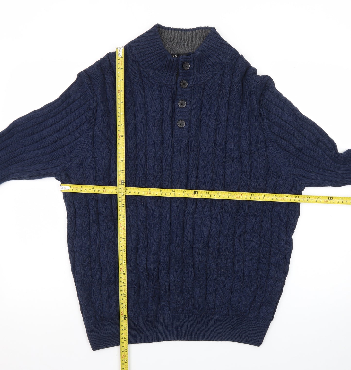 Jos. A. Bank Men's Blue Cotton Cable-Knit Henley Jumper M