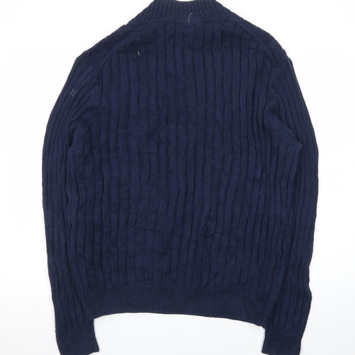 Jos. A. Bank Men's Blue Cotton Cable-Knit Henley Jumper M