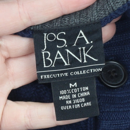 Jos. A. Bank Men's Blue Cotton Cable-Knit Henley Jumper M