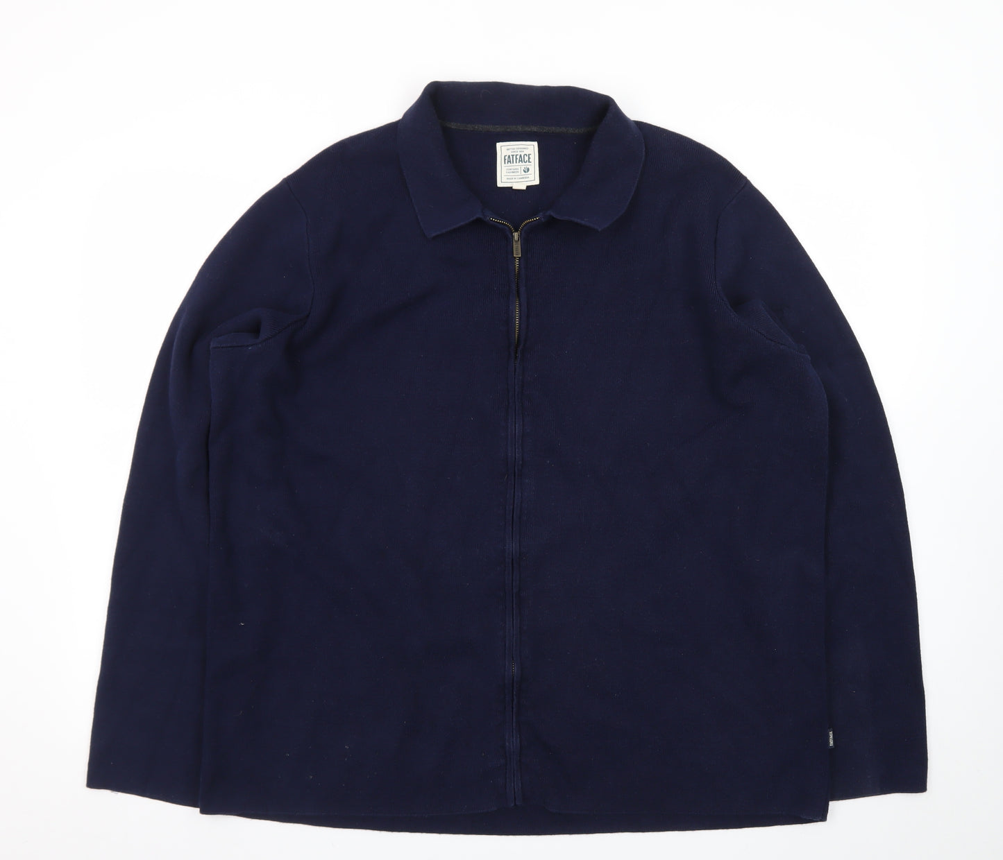 FatFace Men's Blue Collared Full Zip Cotton Cashmere Jumper XL