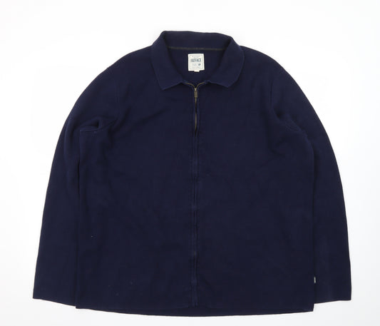 FatFace Men's Blue Collared Full Zip Cotton Cashmere Jumper XL