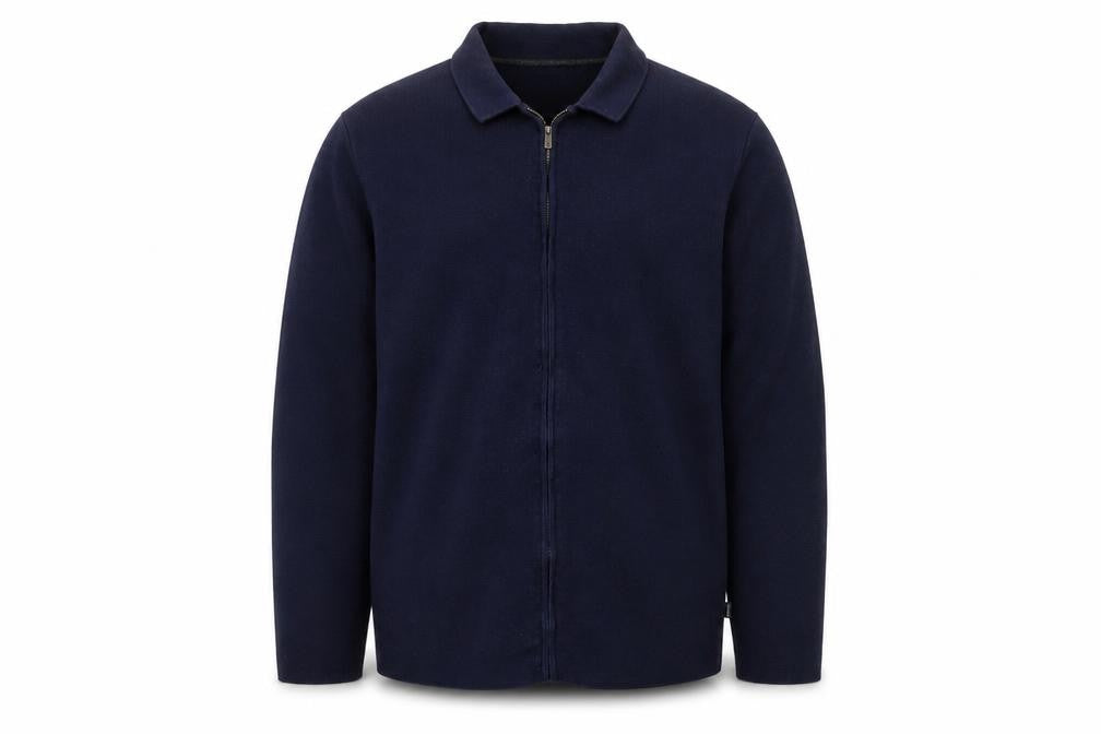 Front view of FatFace Men's Blue Collared Full Zip Cotton Cashmere Jumper XL