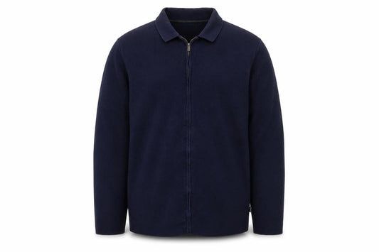 Front view of FatFace Men's Blue Collared Full Zip Cotton Cashmere Jumper XL
