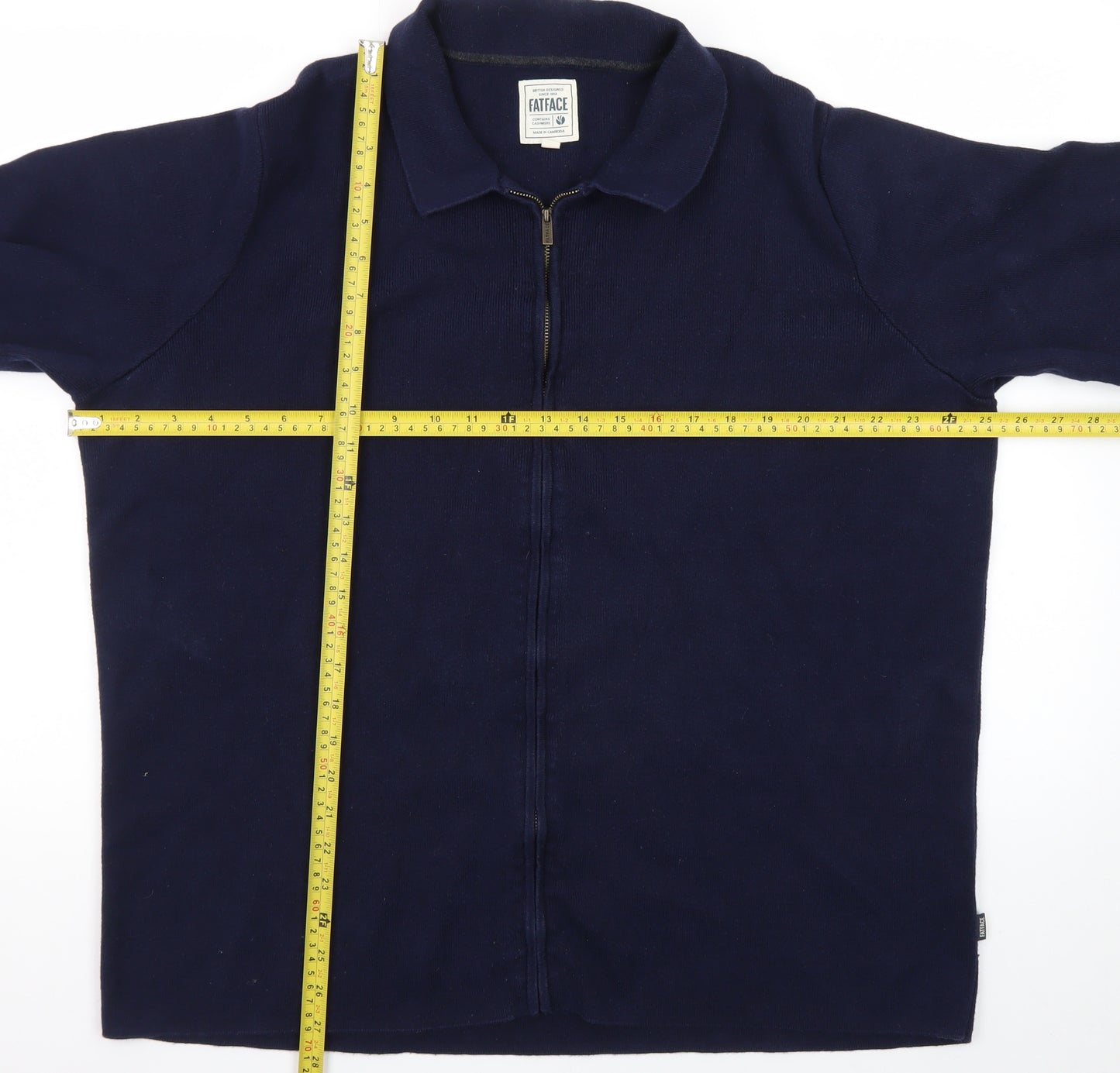 FatFace Men's Blue Collared Full Zip Cotton Cashmere Jumper XL