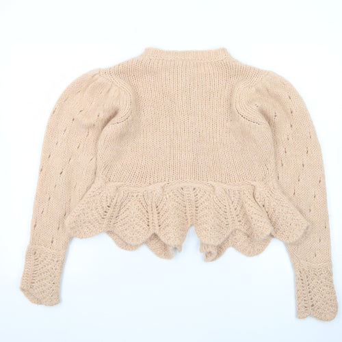 FARM Women Beige Wool Blend Puff Sleeve Knit Cardigan 2XS