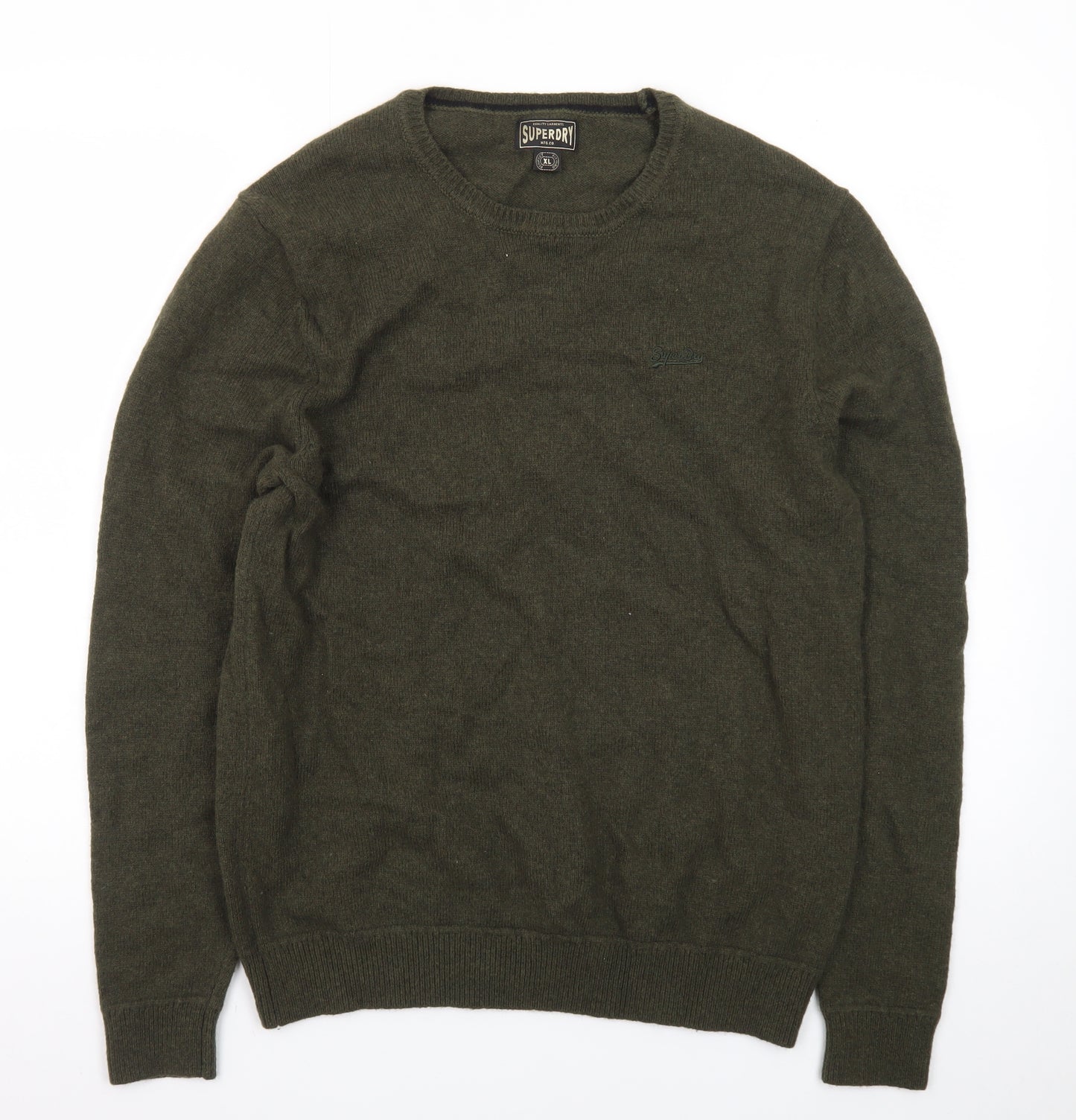 Superdry Men's Green XL Crew Neck Wool Pullover Jumper