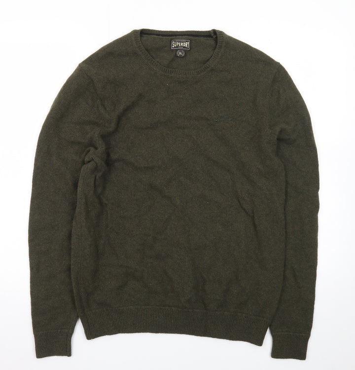 Superdry Men's Green XL Crew Neck Wool Pullover Jumper