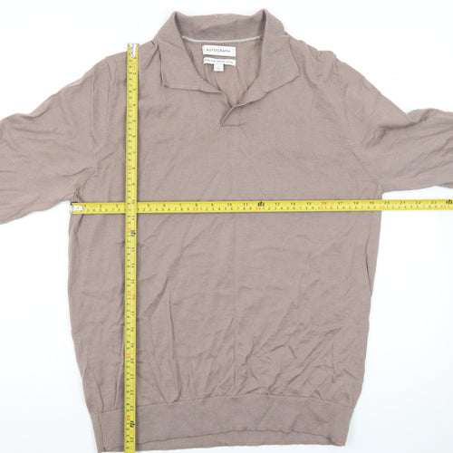 Marks and Spencer Men’s Beige Merino Wool Collared Pullover Jumper L