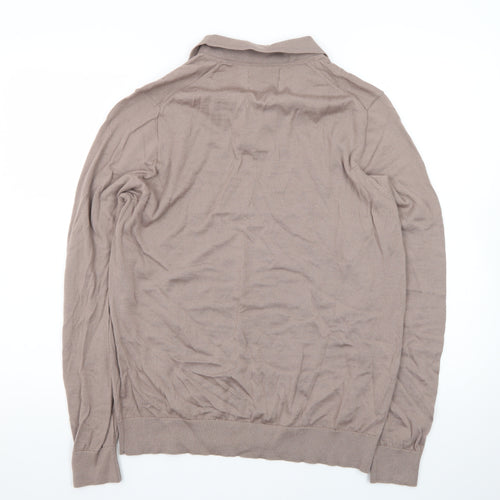 Marks and Spencer Men’s Beige Merino Wool Collared Pullover Jumper L