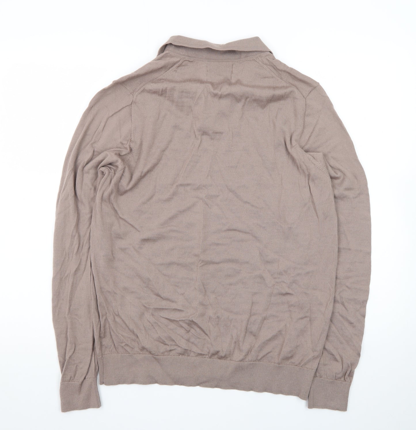 Marks and Spencer Men’s Beige Merino Wool Collared Pullover Jumper L